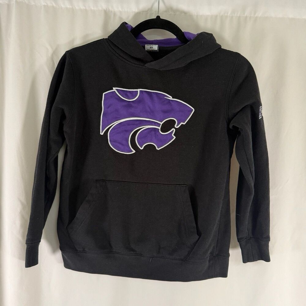 K State Hoodie Youth XS 6-7 Black Pullover Pockets Stadium Athletics Drawstring